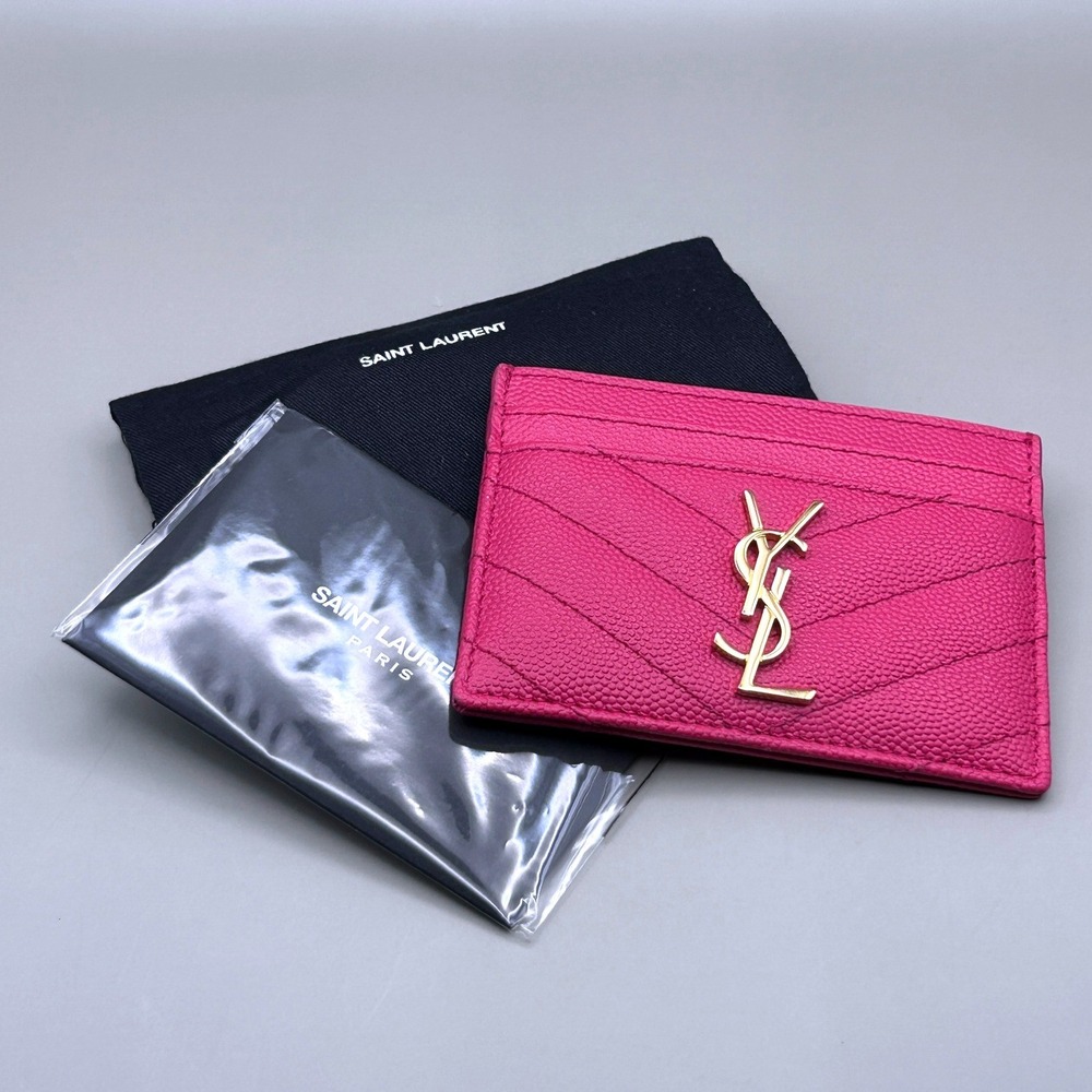 Saint Laurent YSL Monogram Quilted Leather Credit Card Case Shocking Pink - Picture 13 of 14